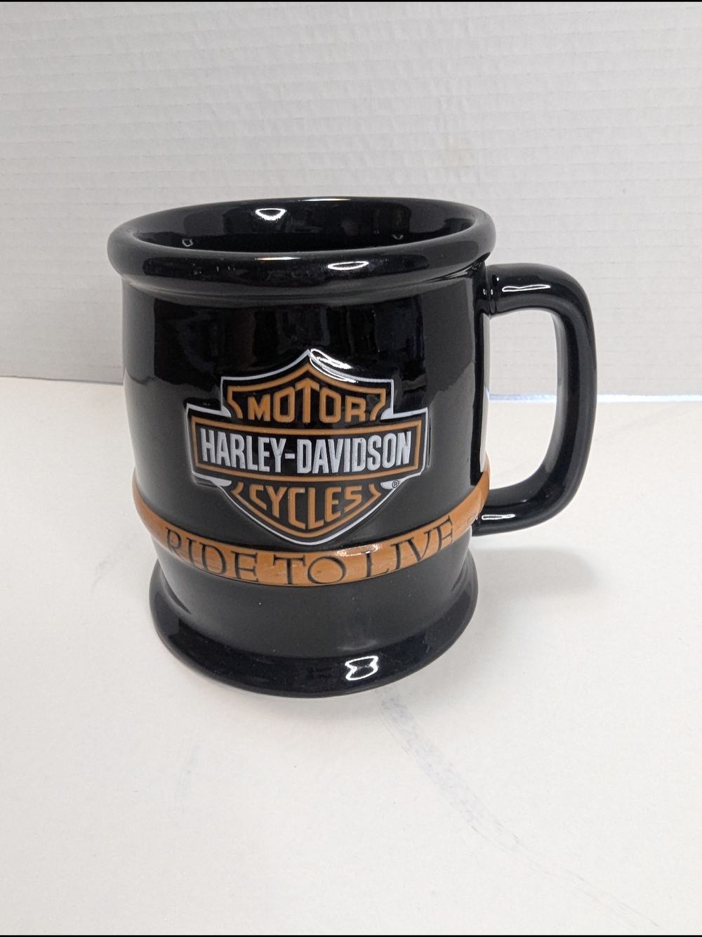 Harley Davidson Coffee Barrel Mug "Live To Ride"‎  Black & Orange OS